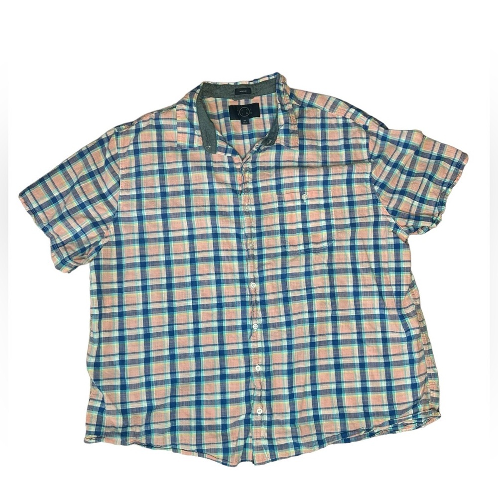Even Tide Men's Short Sleeve Plaid Linen Blend Casual Button Down Shirt XXXL